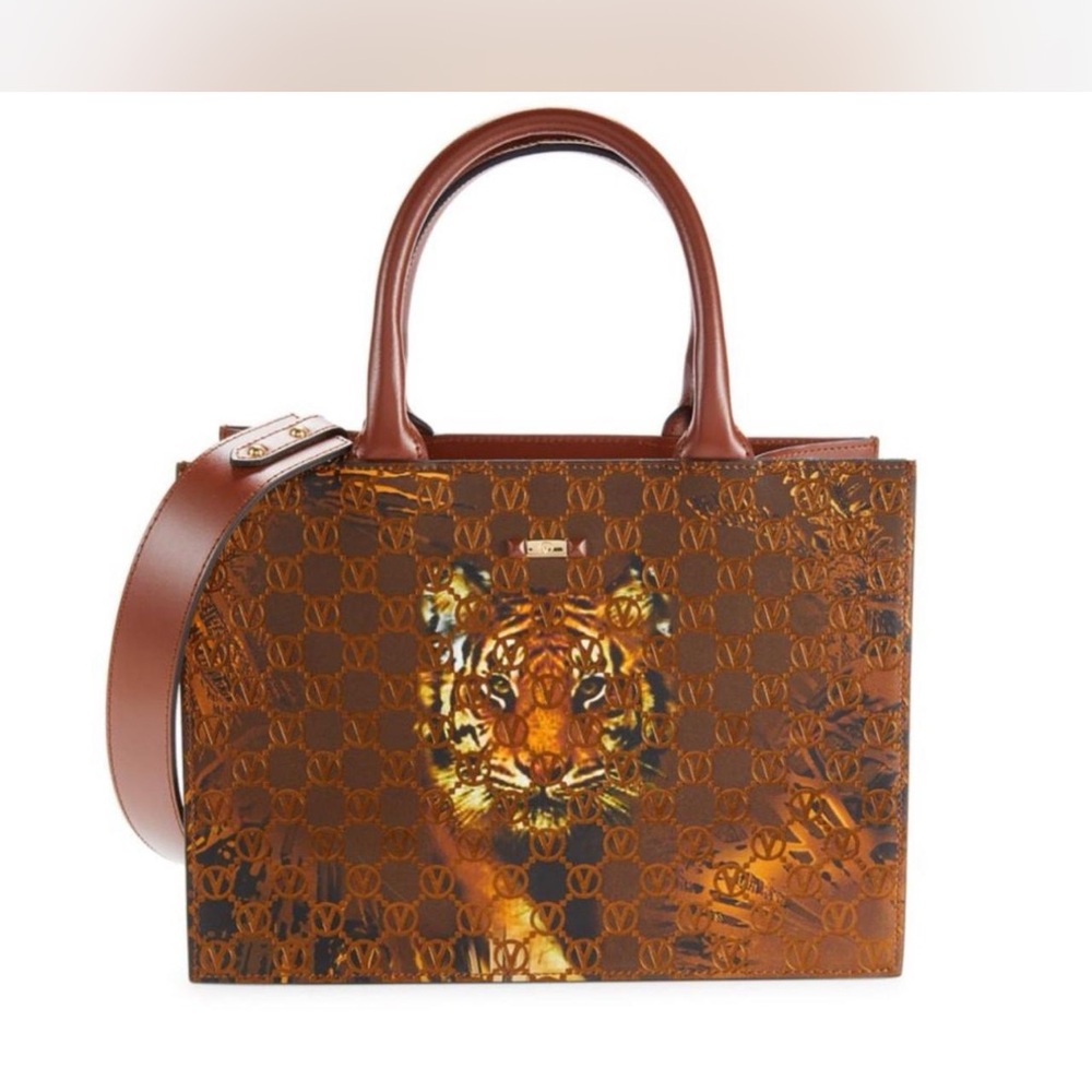 Mario Valentino Brown and Gold Tiger Tote
